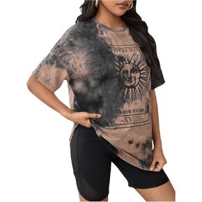 SweatyRocks Women's Maternity Tops Tie Dye Graphic Tees Short Sleeve Loose T Shirt Pregnancy Clothes