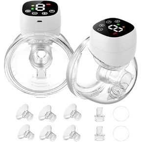 Hands Free Breast Pump, Wearable Breastfeeding Pump 3 Modes & 9 Levels, Low Noise Electric Portable Breast Pumps with LED Display, Extended Battery Life, 24mm Flange, 2 Pcs White