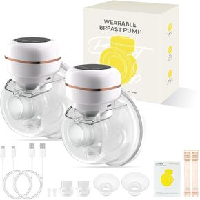 Hands Free Breast Pump Wearable - Strong Suction, Low Noise, Cordless Wearable Breastfeeding Pump with 3 Mode & 9 Levels, Portable Electric Breast Pump with 24mm Insert/Flange, 2 Pack