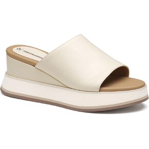 Johnston & Murphy Women’s Colleen Slides, Leather Platform Shoes for Women, Wedge Slide Sandals