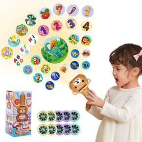 Educational Kids Flashlight Projector Toy with 80 Colorful Patterns - Dinosaurs, Vehicles, Animals, Alphabet | Learning Toys for Boys & Girls, Bedtime Storytelling, Cognitive Development Gift