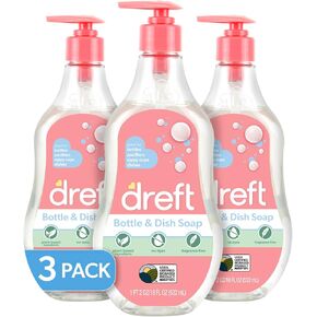 DREFT Bottle and Dish Soap | Made to Clean Baby Bottles, Sippy Cups, Pacifiers, Breast Pumps, & More | Gently Removes Milk Film & Odors | Plant Based, Fragrance Free Dish Soap | 18 Fl Oz (Pack of 3)