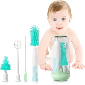 Electric Bottle Brush Cleaner Baby, Silicone Electric Baby Bottle Brush Set with Nipple Brush/Baby Formula Mixer USB Rechargeable & 2 Mode 360° Spinning Cleaner. Essential Feeding Supplies for Moms