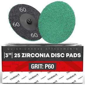 Pack of 25 3" Roloc Disc Sanding Surface Conditioning Disc, 60 Grit, Type R - Compatible with 3M Discs or Scotch Brite Sponge - Green Zirconia Grinding Disks Rust Remover for Metal