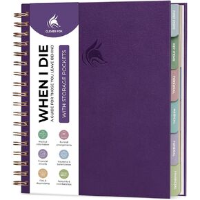Clever Fox When I Die Planner With Pockets for Documents – End-of-Life Organizer Binder for Important Personal Info & Final Wishes (Purple)