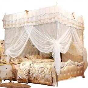 Elegant Canopy Bed Curtains Luxury Princess Four Corner Post Bed Curtain Canopy Netting Net Bedding(120 * 200 * 200)