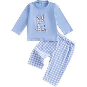 My First Easter Baby Boy Outfits Bunny Carrot Long Sleeve Shirt Tops Plaid Pants Set Toddler Easter Clothes