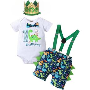 Baby Boys 1st Birthday dinosaur Outfit Infant Boy First Birthday Cake Smash Clothes Suspenders Pants Set