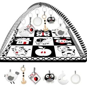 QUOKKA Vine Floor Square Playmat for Babies - Super Soft Black&White Play Mat for Kids Toddlers & Infants - Extra Thick Large Padded Non-Slip Nursery Rug in Contrast Colors - Foldable Playroom Mat