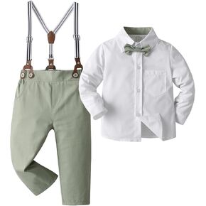 Boarnseorl Baby Boys Pants Sets,Toddler Gentleman Outfits, Infant Long Sleeve Shirt + Pants + Bow Tie + Suspenders in Kuwait