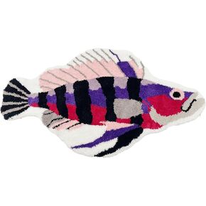 Fish Shape Area Tufted Rug Bathroom Rugs Non Slip Modern Cute Aesthetic Funky Microfiber Shaggy Tufted Moss Bath Mat Living Room Bedroom, Soft and Absorbent, Machine Washable 2.6x4.6ft