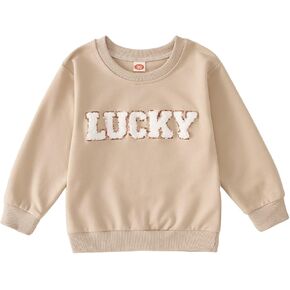 IZYJOY St. Patrick's Day Sweatshirt Toddler Baby Girls Lucky Chenille Patch Long Sleeve Shirt Clover Crewneck Pullover Tops
