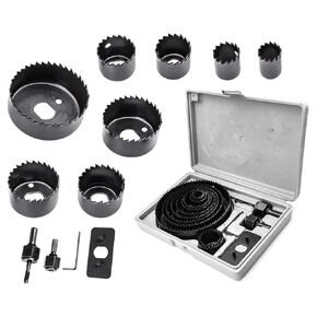 16Pcs Hole Saw Kit Including 3/4"-5" (19-127mm) Universal Hole Saw Blades, Mandrels, Drill Bits, Installation Plate, Hex Key for Woodworking