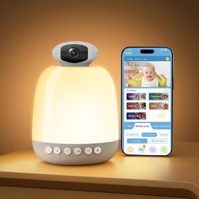 Glocusent Smart Night Light with HD1080P Video Monitor, White Noise Sound Machine, 5.1 Bluetooth Speaker, Built-in 62 Music Tracks, 24 LED Colors, 5 Scene Modes (WiFi)