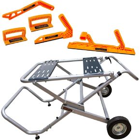 POWERTEC MT4009D Rolling Foldable Table Saw Stand w/Ergonomic Push Block and Push Stick Set, Adjustable Mounting Options and 8-Inch High-Traction Wheels, 330 Lbs Downward Force