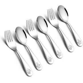 TeamFar 6 Pieces Toddler Utensils, Stainless Steel Kids Silverware Small Toddler Forks and Spoons, Children Safe Flatware Cutlery Set - 3 Forks & 3 Spoons, Mirror Surface, Dishwasher Safe