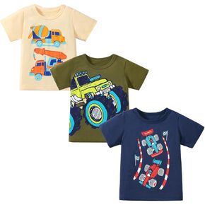 Toddler Boy Short Sleeve Tshirt Summer Cotton Casual Graphic Crewneck Tee Shirts Packs