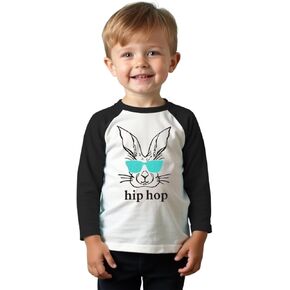MODNTOGA Toddler Baby Boy Easter Outfit Cool Bunny Shirt Kids Boy Hip Hop Rabbit Graphic T-Shirt Raglan Long Sleeve Tee Tops