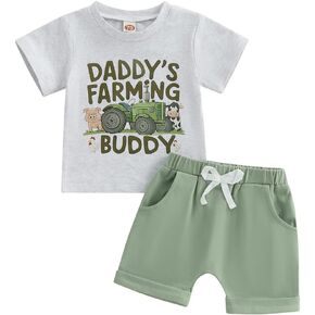 Pudcoco Toddler Baby Boys Girls Summer Clothes Farm Animal Outfit Short Sleeve T-shirt and Solid Color Shorts Set