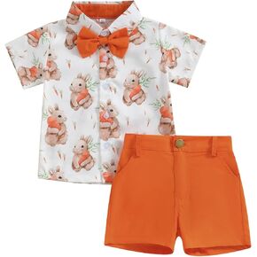 Ledy Champswiin Toddler Boy Easter Outfit Short Sleeve Button Down Shirt Summer Baby Boy Clothes Cute Shorts Set