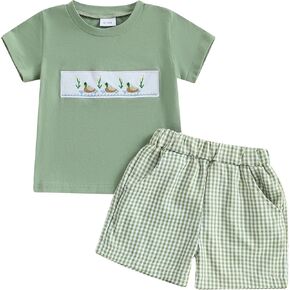 MoZiKQin Toddler Baby Boy Summer Clothes Short Sleeve Embroidery Letter T-shirt with Plaid Shorts Summer Outfits Set