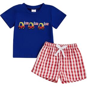 MoZiKQin Toddler Baby Boy Summer Clothes Short Sleeve Embroidery Letter T-shirt with Plaid Shorts Summer Outfits Set in Saudi Arabia