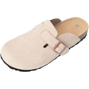 Unixsex Cork Suede Clogs and Mules,Leather Clog Women,Suede Clog Men,Soft Leather Sandal,House Slipper,Skin-Friendly Footbed,Adjustable Buckle,Arch Support