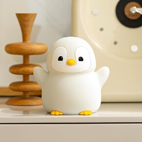 ATSUI Happy Penguin Night Light, LED Squishy Novelty Animal Lamp, Food Grade Silicone, 2 Level Dimmable, Nursery Nightlight for Desk Decor, Funny Gifts Stuff for Boys Girls Baby, White Elephant Gifts