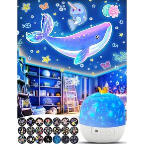 21 Sets of Films, Projector Night Light for Kids Bedroom, Ceiling, Kids Night Light Projector, Star Galaxy Projector with 360° Rotation Dimmable for Girls, Birthday, Christmas, Nursery, Room Decor