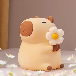 Capybara Nursery Night Light ، وضع RGB 7 ألوان وضوء دافئ قابلاً للضعف 3 ، تحكم في الصنبور ، مؤقت 30 دقيقة ، سيليكون آمن وناعم 100 ٪ ، أجواء رائعة ، مهدئة ، هدية للأطفال ، زهرة