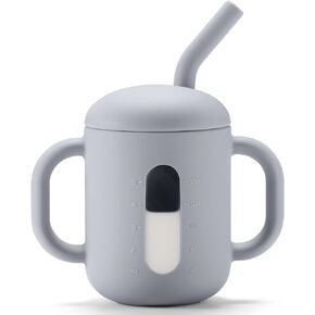 CLYMENE Silicone Training Cup with Straw & Handles | Baby Sippy Cup | Water Drinking Cup for Infants and Toddlers 6 Months+, 6 oz, Blush