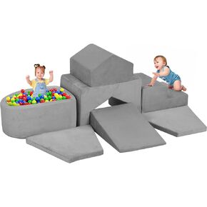 7 PCS Clocks Velvet Foam Clicking Clochs for Childlers ، Soft Foam Toddler Climbing Toys Indoor ، Modular Crawling & Sliding Activity Set ، Gray (الكرات غير المدرجة)