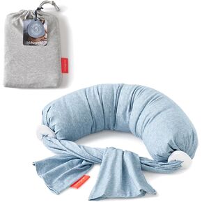 bbhugme Adjustable Nursing Pillow with Blue Melange Cover & Extra Grey Melange Cover - Breastfeeding and Baby Support