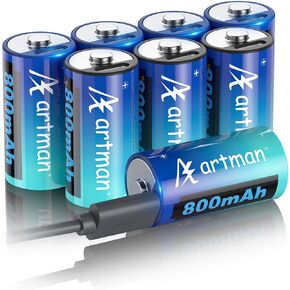Artman CR123A 3V Lithium Battery 800mAh 8 Pack, Type-C CR123A Rechargeable Batteries CR17345 Battery Compatible with Arlo Cameras VMC3030 VMK3200 VMS3330 3430 3530, Flashlight Microphone