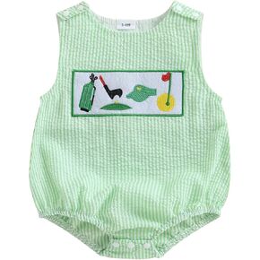 Newborn Infant Baby Boy Summer Outfits Sleeveless Smocked Bubble Romper One Piece Golf Onesie Clothes