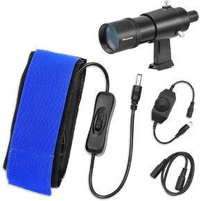 Astromania 9x50 Finder Scope, Black - Bundle with - 40cm DC Lens Heater Warmer Dew Heater Strip