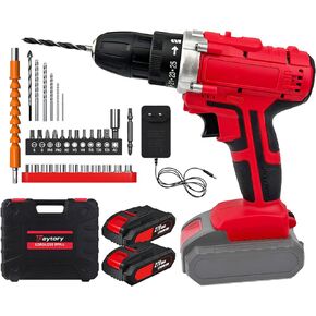 21V Max Cordless Drill Driver Set with 2 Lithium Batteries & Fast Charger 3/8" Keyless Chuck Electric Screwdriver 25+1 Torque Settings, 29-Piece Accessories Portable Case for Wood/Metal DIY Projects