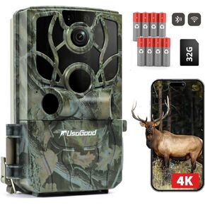 usogood Trail Camera 4K 48MP Game Camera with 8 Batteries 32GB Card,WiFi Bluetooth Connection,Trail Cameras with Night Vison Motion Activated Waterproof for for Deer/Hunting/Wildlife Monitoring