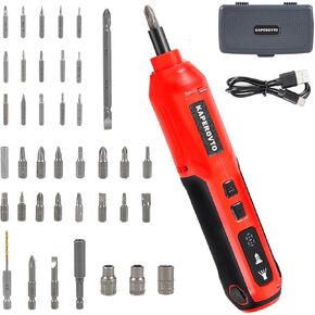 Electric Screwdriver Kit, Screwdriver 5 Torque Settings, Cordless electric screwdriver wiht LED work light, 36 screwdriver bits, 3 sockets, Magnetic Chuck,Color box tool storage set