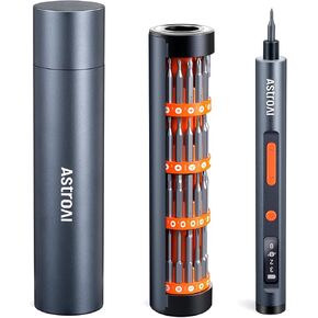AstroAI ES60 3.7V Mini Electric Screwdriver, 63-in-1 Electric Screwdriver Cordless Set with 60 Magnetic Bits, Rotatable Magnetic Storage, Repair Tool Kit for Phone Camera Laptop Watch