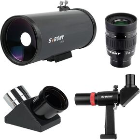 SVBONY MK90 Telescope for Adults Astronomy Bundle with SV135 Zoom Eyepiece, SV221 90 Degree Diagonal Mirror and SV182 6x30 Finderscope, Catadioptric Telescope for Planet Moon Observation Combination