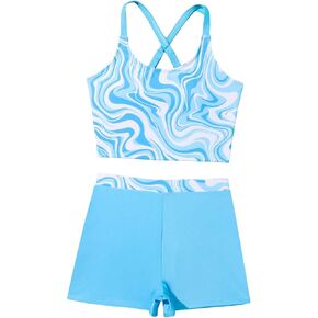 Milumia Girl's Two Piece Tankini Set Boho Marble Print Tankini Top and Shorts Swimsuit