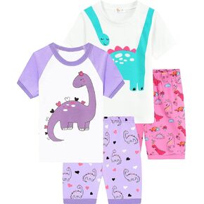 Little Hand Toddler Girls Pajamas 4 Pieces Pjs Sleepwear Summer Children Jammies Cotton Short Sets for 2-7T