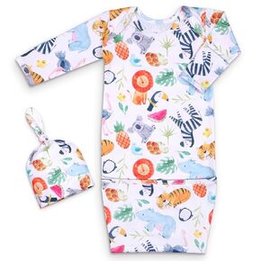 MVUOCR Newborn Baby Girl Sleeper Gown, Soft Breathable Newborn Sleepers with Bottom Fold-Over Pouch & Mittens,Long Sleeve Infant Sleepwear with Hat,Babys Gifts Essential Outfit Orange Flower
