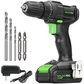 GALAX PRO Cordless Drill Driver 20V,1.3Ah Battery Power Drill Driver with Single Speed 0-600RPM,and Work Light, Max Torque 20N.m, 3/8 Inch Keyless Chuck, 19+1 Position,Battery and Charger Included