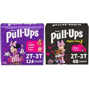 Pull-Ups Girls' Training Pants Day & Night Bundle: 192 Count, Size 2T-3T, 164 Pieces (4 Packs of 31 Day & 68 Night)