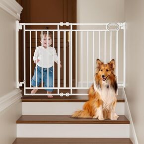 Grownsy Baby Gate for Stairs- No Bottom Bar, Adjustable Width 29.8" to 43.5" for Child and Pet, Dog Gate with Auto-Close & One-Hand Operation, Screw-in Installation for Doorways and Indoor Use