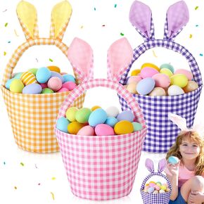 3 Pcs Easter Bunny Basket Personalized Egg Hunt Basket Bags with Rabbit Ears Easter Candy Egg Gift Buckets for Kids Easter Party Gifts, 2025 New, Safety and No Odor(Green Pink Yellow) in Saudi Arabia