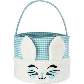 Easter Bunny Basket,Cute Plush Easter Bucket with Handle for Easter Party Egg Hunts Decorations Candy Gifts Storage (Blue)