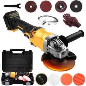 طاحونة الزاوية اللاسلكية متوافقة مع بطارية DeWalt 20V Max ، محرك 4-1/2 بوصة ، 1000 دورة في الدقيقة مع قرص عجلة القطع/التلميع ، صندوق مفتاح الدبوس لتلميع الخشب المعدني ، الفولاذ الرقيق (أصفر)